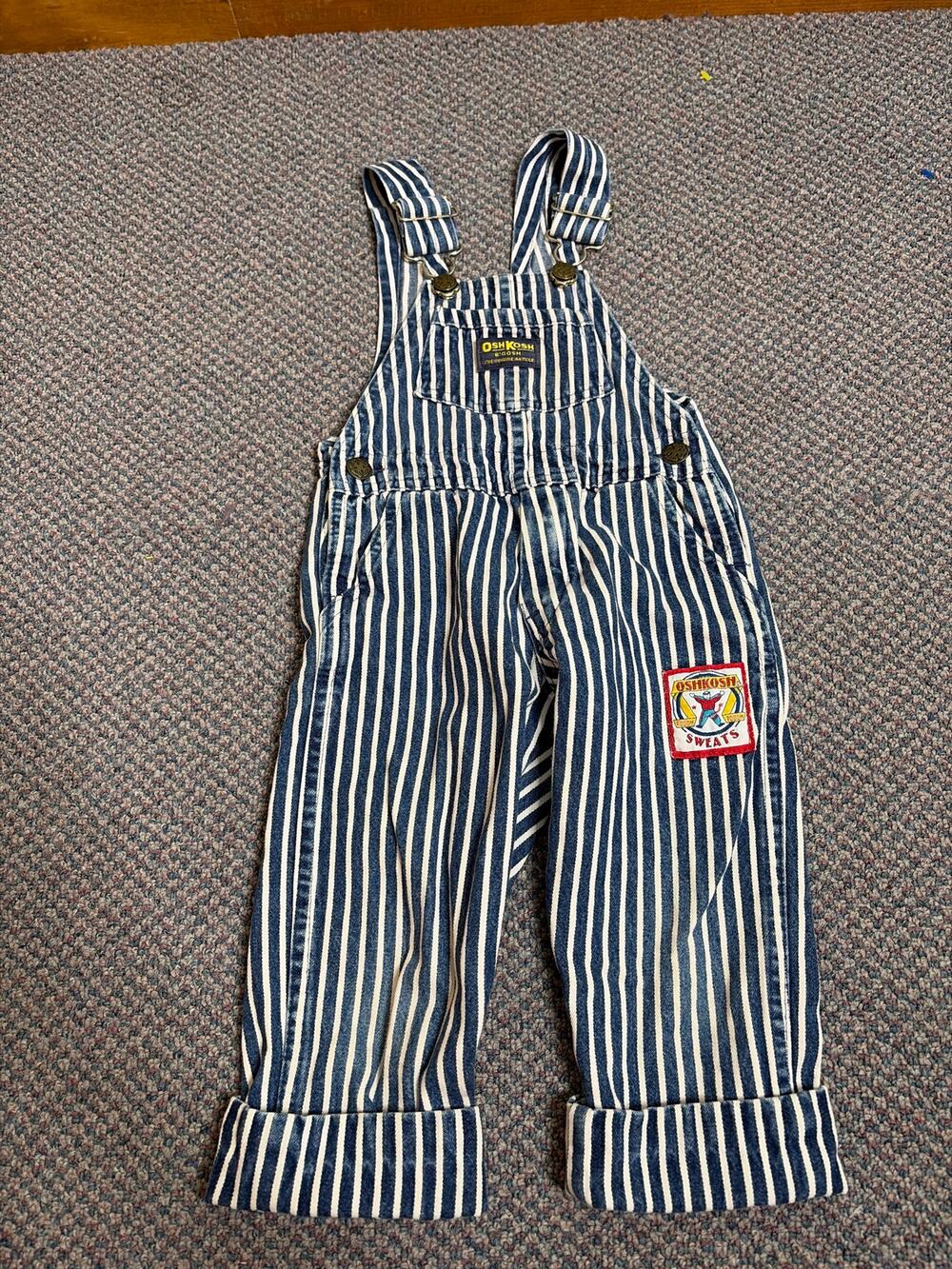 Vintage Oshkosh Vestbak Striped Rough Tough Sweats Overalls 2T